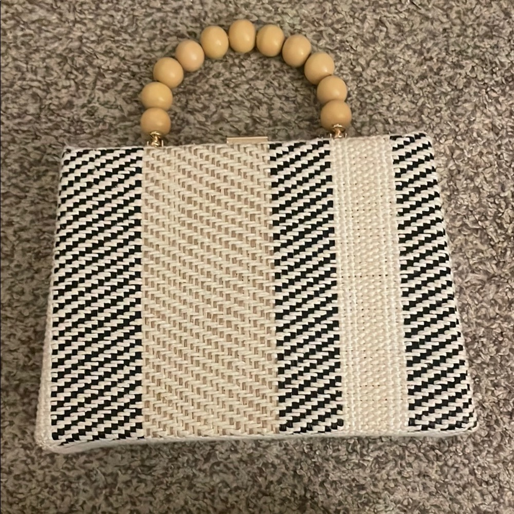 Stylish Black and Cream Woven Handbag
